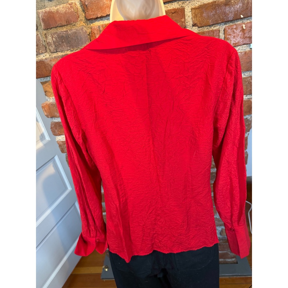 Topshop Red Crinkle Tie Front Blouse Long Sleeve V-Neck Top US 4 - Picture 5 of 8